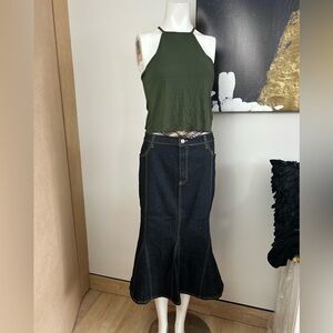 Dark Indigo Denim Mermaid Skirt with Contrast Stitching